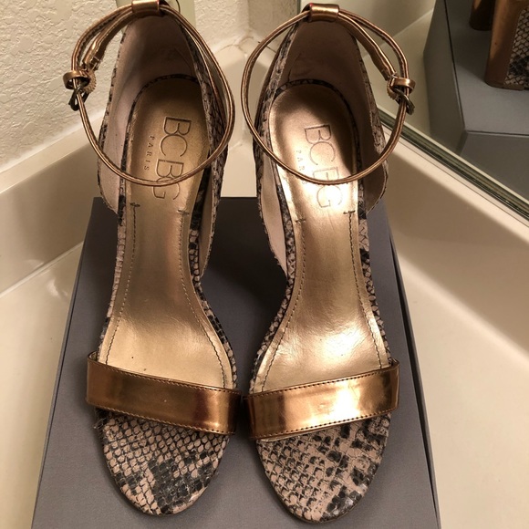 Bcbg bronze and snake skin wedge shoes - Picture 1 of 8